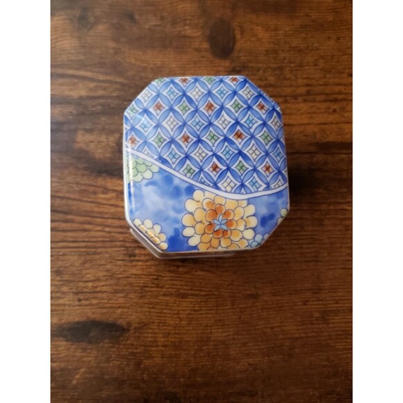 Ashibi Japan Porcelain Trinket Jewelry Box Lid Floral Blue White Vintage Small - Picture 5 of 11